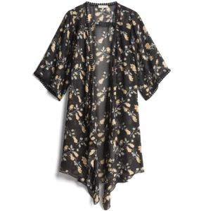 Black Sheer Crochet Trim Kimono